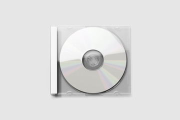 Blank CD Case Mock up Isolated on soft gray background. 