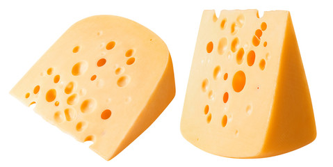 Blocks of cheese isolated on white background with clipping path