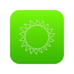 Hot sun icon green vector isolated on white background