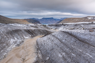 Melting ice on one of a Svalbard glacier, Arctic, Norway