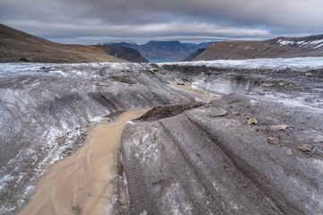 Melting ice on one of a Svalbard glacier, Arctic, Norway