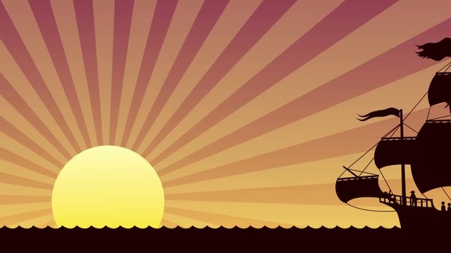 Ship Sailing Sunset