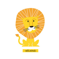 Cute vector lion. Perfect for wallpaper, cards, stickers, poster, print, packaging, invitations, Baby shower, patterns, travel, logos etc