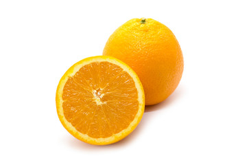 Image of Fresh orange fruits with slices isolated on white background. Fruit. Food.