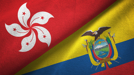 Hong Kong and Ecuador two flags textile cloth, fabric texture