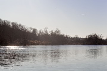 The river Saale in the North of the city Halle,  Germany.