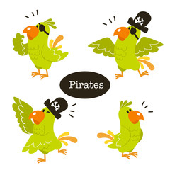 Fototapeta premium Animals vector set. Cartoon Parrot pirate.Perfect for wallpaper,print,packaging,invitations,Baby shower,birthday party,patterns,travel,logos etc