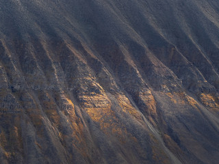 Arctic landscape in Svalbard during autumn. Close-up of mountains. Norway