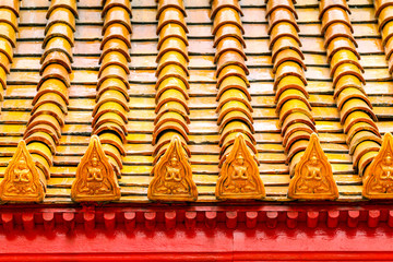 Fragment of roof of Buddhist temple in Wat Benchamabophit, Bangkok, Thailand