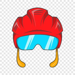 Red hockey helmet with glass visor icon in cartoon style on a background for any web design 