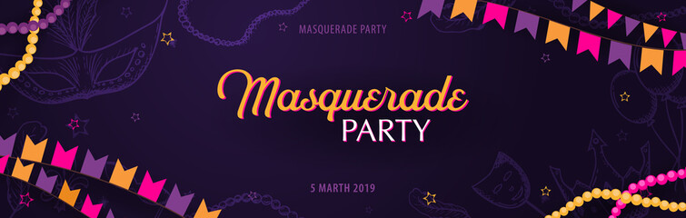 Mardi gras carnival party. Masquerade. Fat tuesday, festival. Vector illustration.