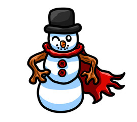 Cartoon Happy Winking Snowman