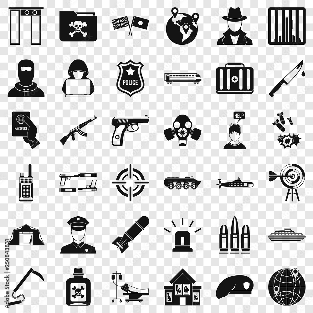 Poster antiterrorist organization icons set. simple style of 36 antiterrorist organization vector icons for