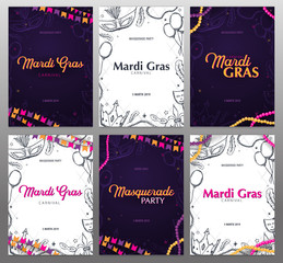 Set of banners Mardi gras carnival party. Masquerade. Fat tuesday, festival. Vector illustration. © leo_d