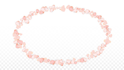 Love Hearts Confetti Falling Background. St. Valentine's Day pattern Romantic Scattered Hearts. Vector Illustration for Cards, Banners, Posters, Flyers for Wedding, Anniversary, Birthday Party, Sales.