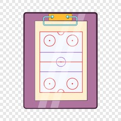Tablet coach with tactical placement of teams icon in cartoon style on a background for any web design 