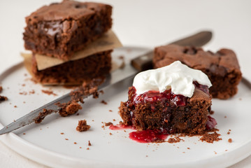 Chocolate cake, brownie on a white background.