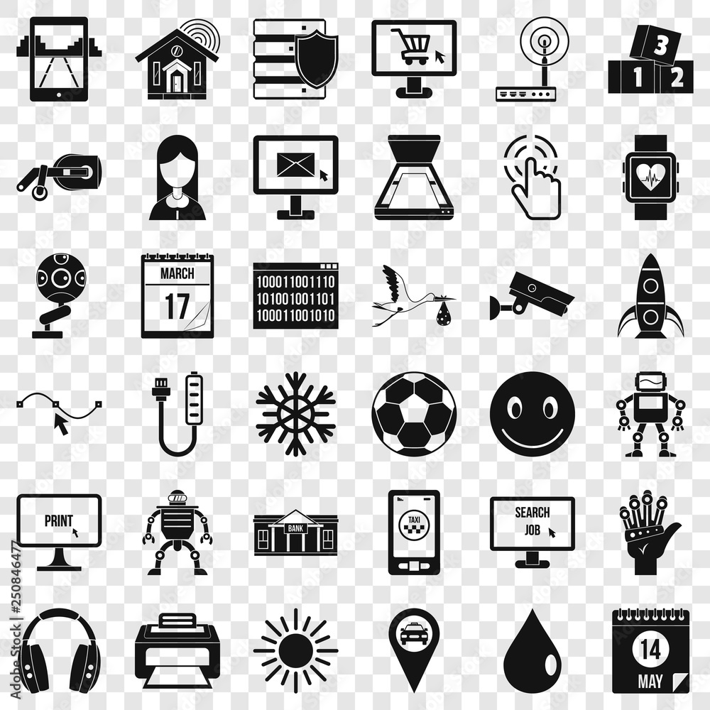 Poster application icons set. simple style of 36 application vector icons for web for any design