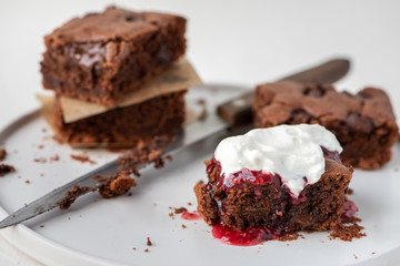 Chocolate cake, brownie on a white background.