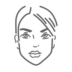Young female face doodle icon isolated on white, hand drawn sketchy style