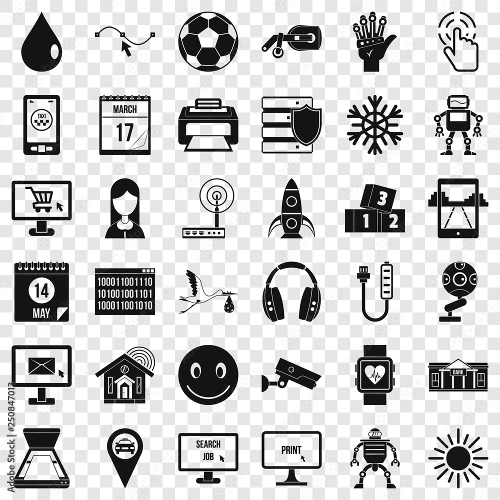 Poster mobile app icons set. simple style of 36 mobile app vector icons for web for any design