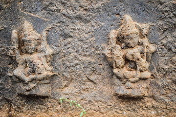 Ancient epic god and goddess stone carvings in the old city of India