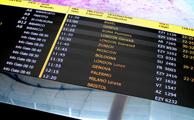 Time table airport departures and arrivals screen display