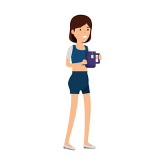 young woman with coffee cup character