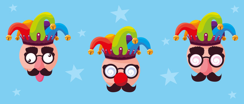 april fools day with crazy faces and joker hats