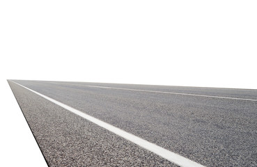 Straight asphalt road isolated on white background with clipping path.