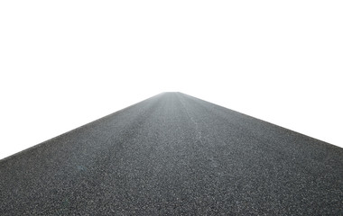 Infinity center straight perspective asphalt road isolated on white background with clipping path.