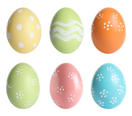 Set of colorful Easter eggs on white background