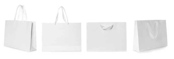 Set of paper bags for shopping on white background. Mockup for design