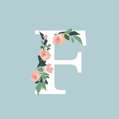 Floral Alphabet - letter F with flowers bouquet composition. Unique collection for wedding invites decoration and many other concept ideas.