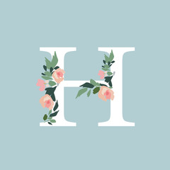 Floral Alphabet - letter H with flowers bouquet composition. Unique collection for wedding invites decoration and many other concept ideas.