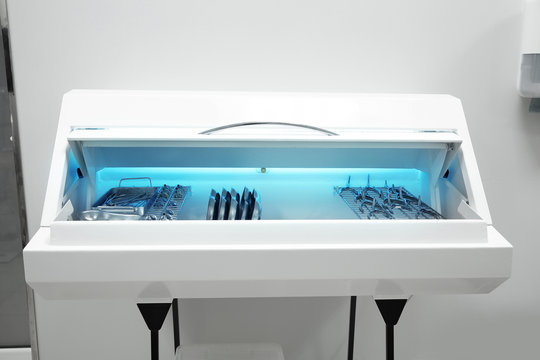 Ultraviolet Sterilizer With ENT Medical Instruments In Clinic