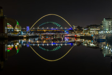 The bridges over the river Tyne at night in Newcastle, England