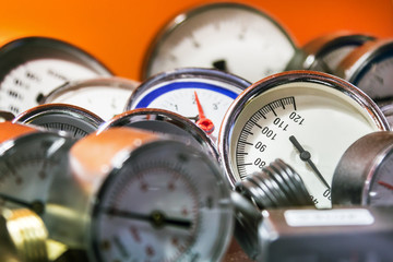 pressures gauge for measuring installed in water or gas systems. Plumbing, fixing pipes and...