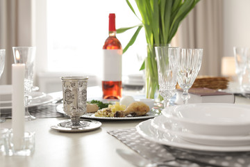 Table served for Passover (Pesach) Seder indoors