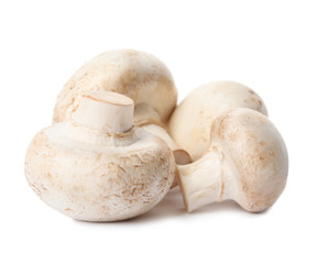 Fresh champignon mushrooms isolated on white. Healthy food