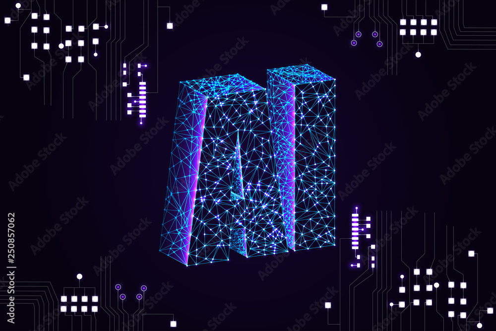 Poster artificial intelligence (ai) landing page. website template for deep learning concept. low poly. vec