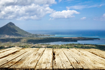 Desk of free space and Madagascar landscape 