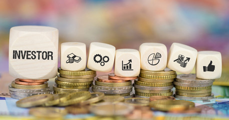 Investor / Würfel auf Münzen