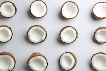 Coconut pattern on white background, top view