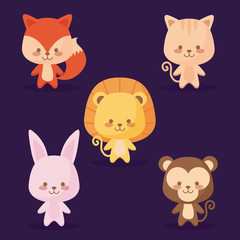 group of cute animals icons