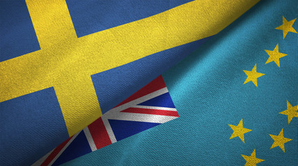 Sweden and Tuvalu two flags textile cloth, fabric texture