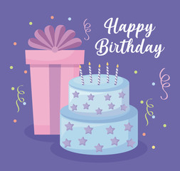 happy birthday card with sweet cake and gift box