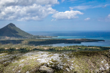 Desk of free space and Madagascar landscape 
