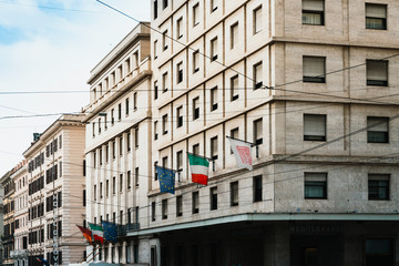 ROME, ITALY - January 17, 2019: Italy and the EU flag in Rome, ITALY