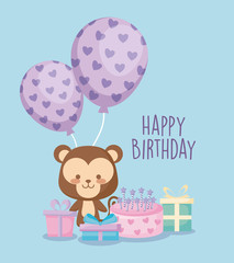 Obraz premium happy birthday card with cute monkey